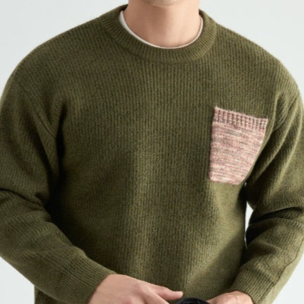 Mens Thickened Crew-Neck Knitted Sweater