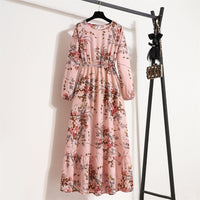 Womens Versatile Round-neck Floral Chiffon Dress