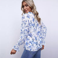 Shiying Autumn Lightweight Floral Chiffon Blouse With Long Sleeves