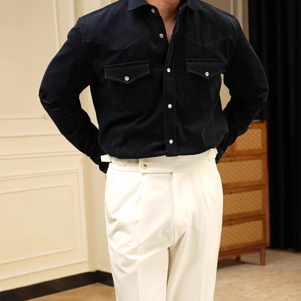 Men Cotton Business Shirt Lampwick Weave Casual Formal Everyday Wear