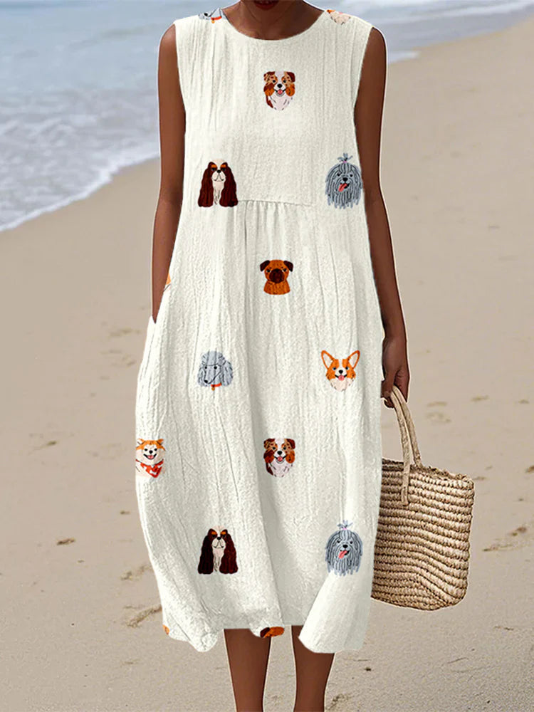 Sleeveless Fitted Elegant Long Dress With A Printed Design