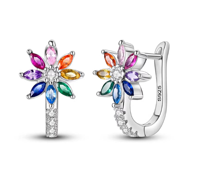 Pink-purple Iris Hoop Folded-ear Bunny Ear Jewelry Niche-design Copper-plated Silver Earrings