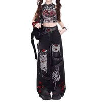 Womens Vintage Washed Distressed Ripped Jeans