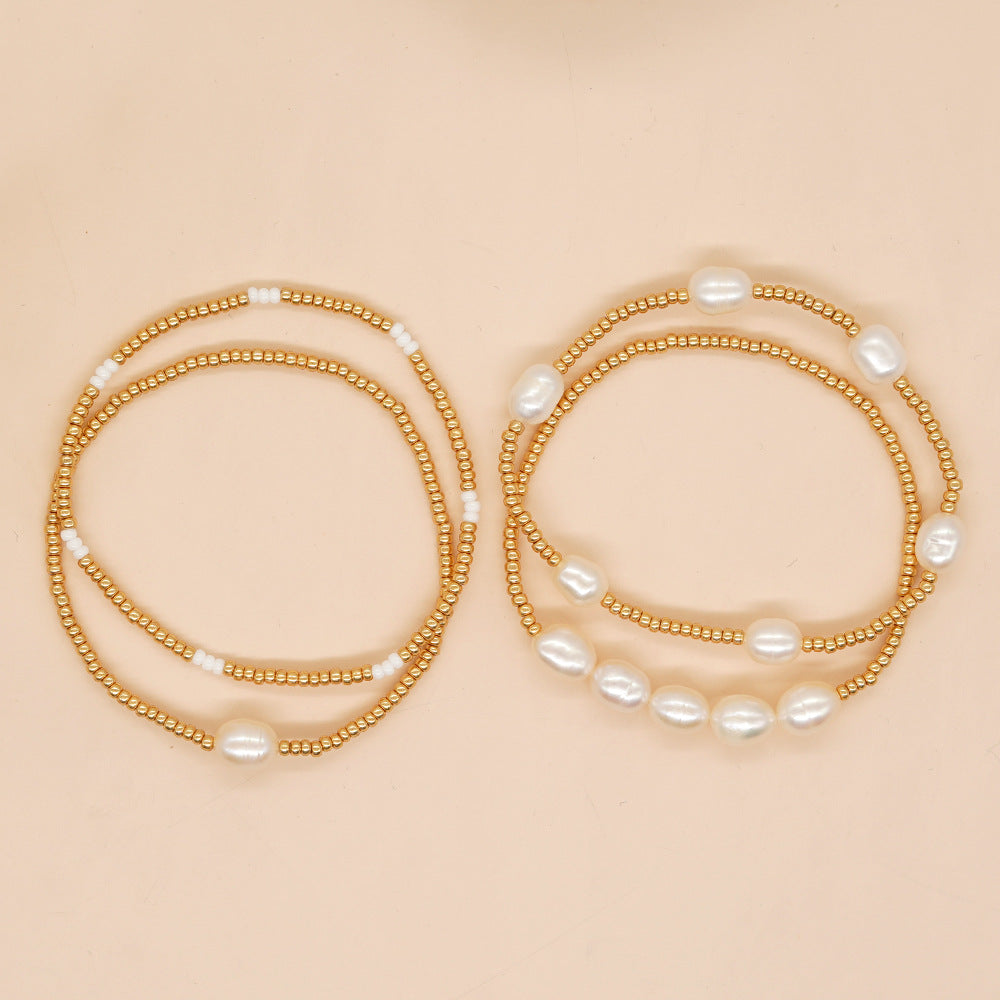 Women Pearl Bracelet Gold Bead Woven Chic Luxury Fashion Accessory