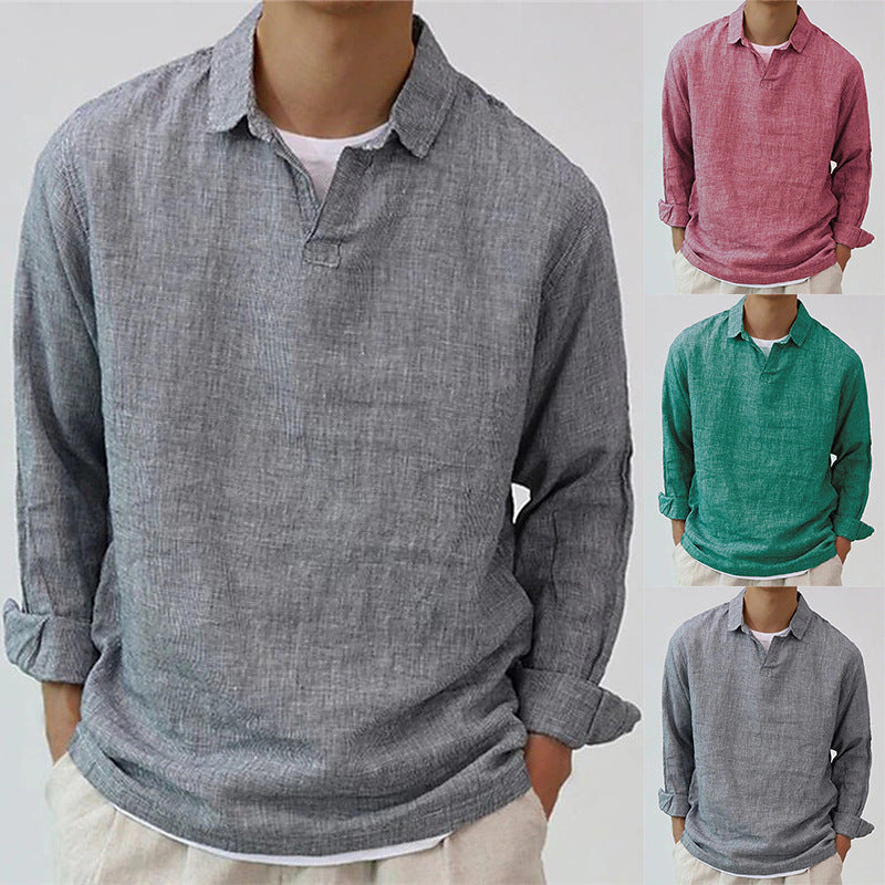 Men's Oversized Long Sleeve Polo Shirt Casual Solid Color Top