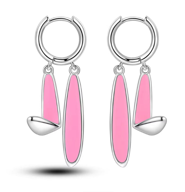 Pink-purple Iris Hoop Folded-ear Bunny Ear Jewelry Niche-design Copper-plated Silver Earrings