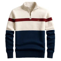 Business Stand-collar Knitwear Half-zip Long-sleeve T-shirt Color-block Pullover Sweaterpremium Quality