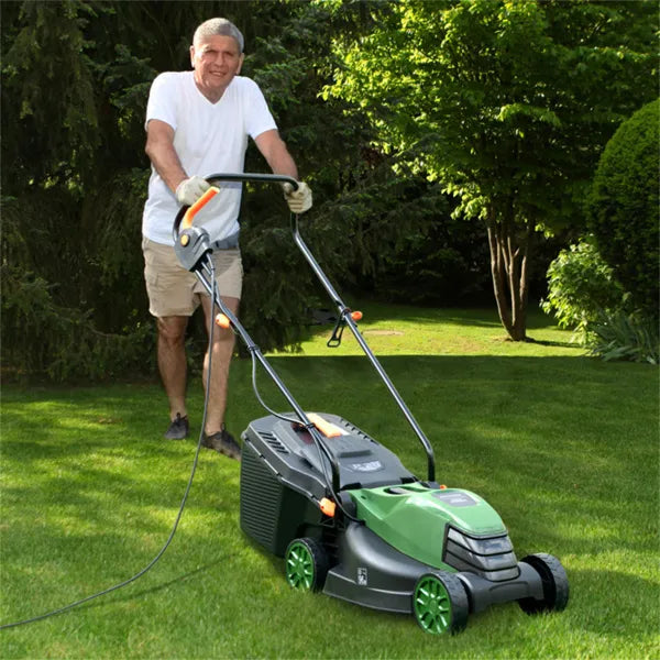 12 Ampere 13.5 Inch Electric Rope Lawn Mower With Dual Safety Switches -Green