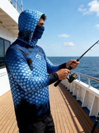 Fishing Hoodie UPF 50 Anti UV Sailing Shirt Surfing Face Cover Neck Summer Men Long Sleeve Hunting Jersey Camisa De Pesca Performance Fish Gear Beach Tops Wear Climbing Uniform Angling