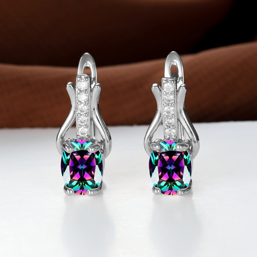 Oval Garnet Crystal Champagne Gold Ear Clips For Women