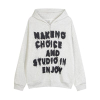 Loose Casual Letter Print Zipper Sweater