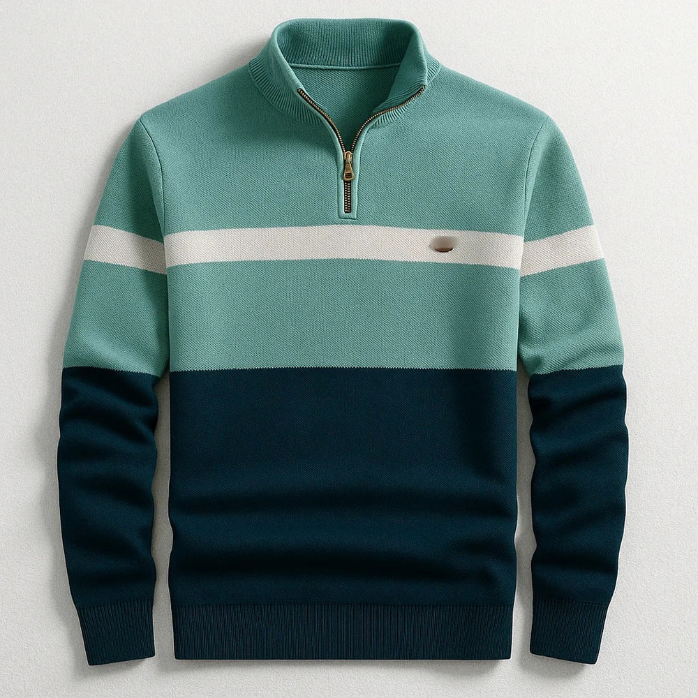 Business Stand-collar Knitwear Half-zip Long-sleeve T-shirt Color-block Pullover Sweaterpremium Quality