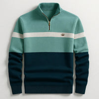 Business Stand-collar Knitwear Half-zip Long-sleeve T-shirt Color-block Pullover Sweaterpremium Quality