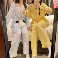 Yellow Plaid Long Sleeve Couple Simple Homewear Suit
