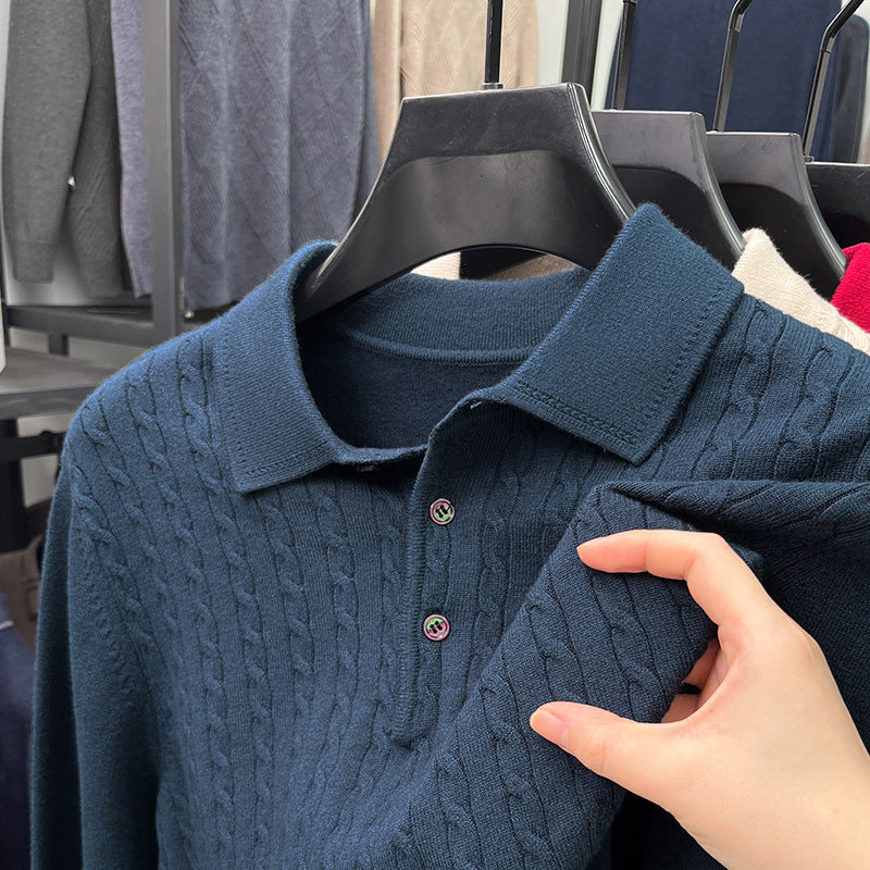 Loose-Fitting Solid-Color Casual V-Neck Knit Sweater For Middle-Aged Men