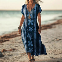 Womens Floral V-Neck Short-Sleeve Dress