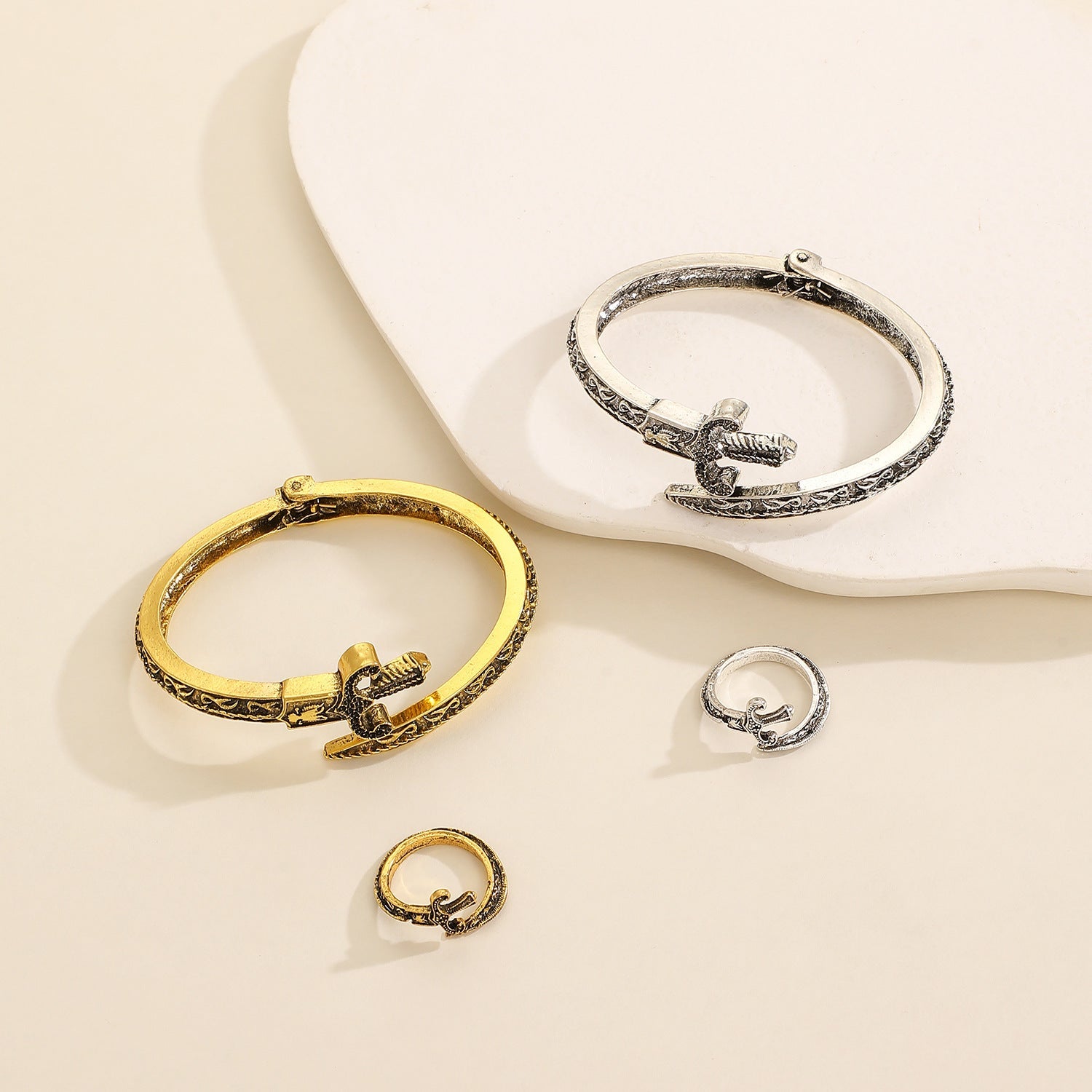Retro Sword-Style Personalized Bracelet And Ring Set