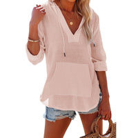 Women's V-Neck Hooded Long Sleeve Shirt