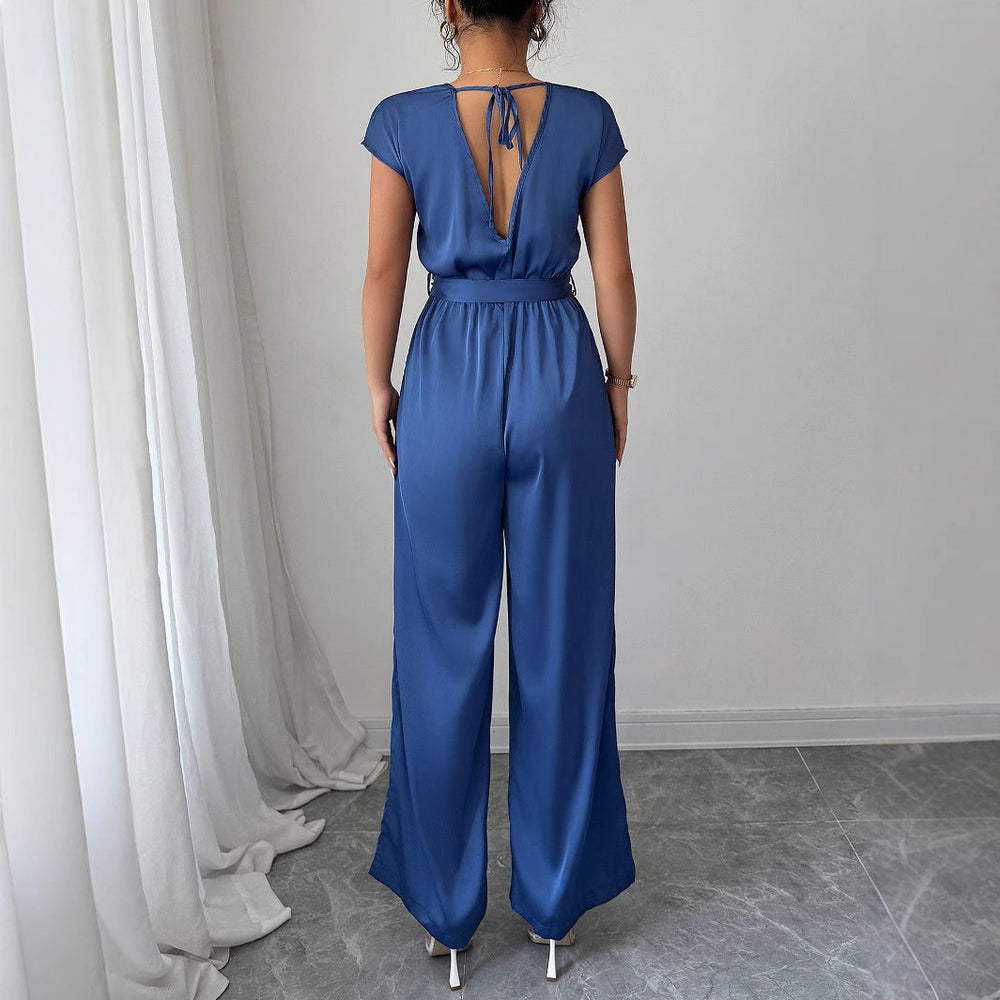 Women's High-Waist Wide-Leg Deep V Jumpsuit
