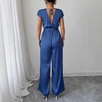 Women's High-Waist Wide-Leg Deep V Jumpsuit
