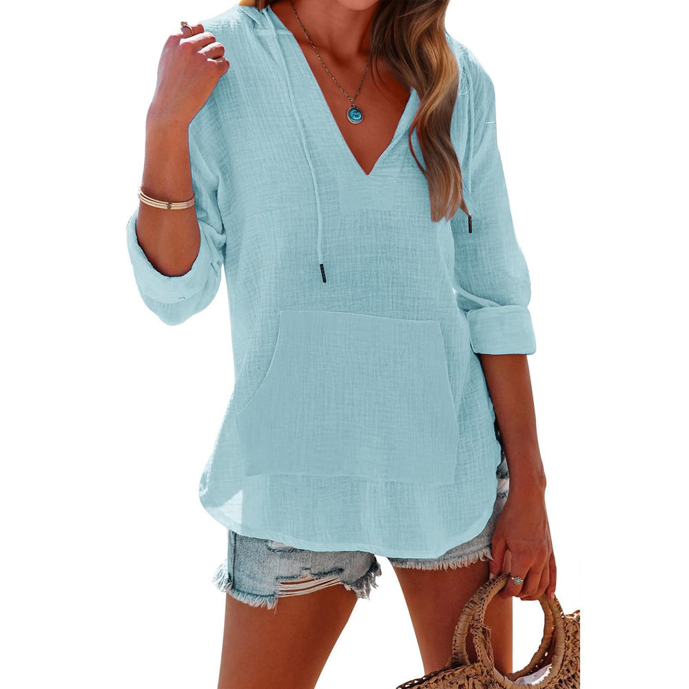 Women's V-Neck Hooded Long Sleeve Shirt