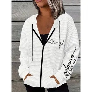 Women's Casual Printed Zipper Hooded Long Sleeve Sweater Coat