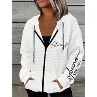 Women's Casual Printed Zipper Hooded Long Sleeve Sweater Coat