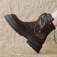 Womens Sheepskin Chunky-Soled Lace-Up Ankle Boots