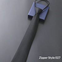 Mens Business Formal Zipper Tie With Blue Stripes