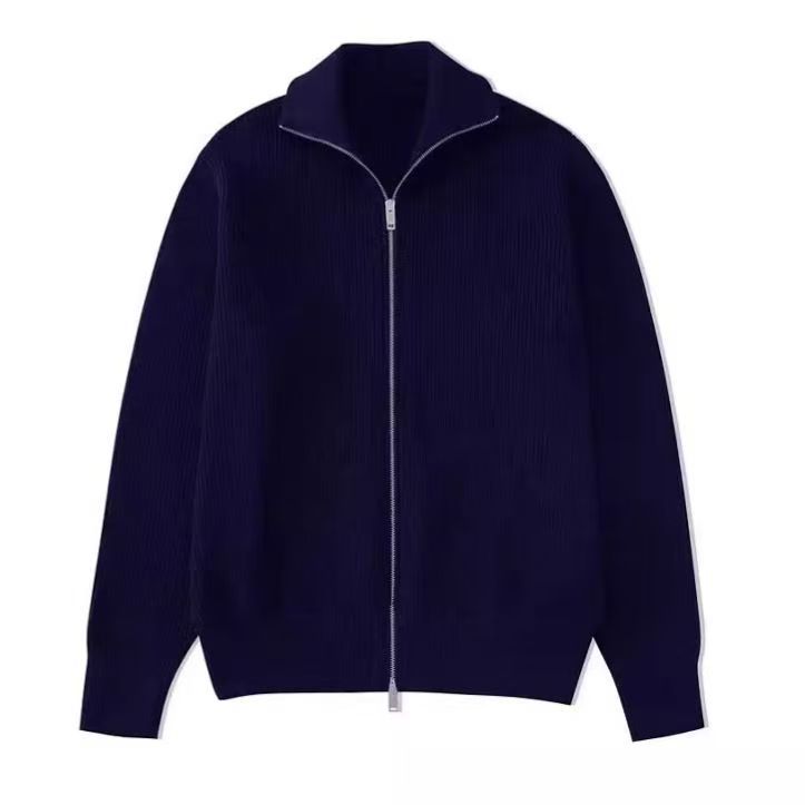 Mens Cardigan Sweater With Stand Collar And Zipper Jacket