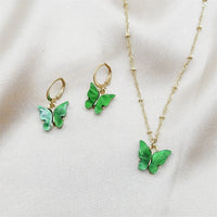 Color Acrylic Butterfly Earrings And Necklace Set