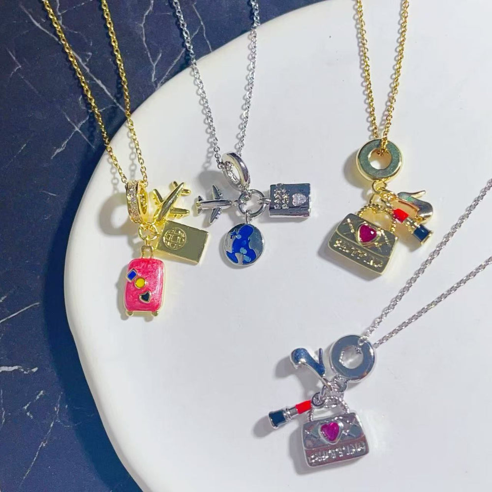 Light Luxury Zircon Airplane Passport Pendant Necklace