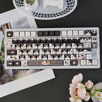 Cute Cow-cat Head Black Kawaii 5-sided Sublimated PBT Keycaps Compatible With 68758799108 Magnetic Switches
