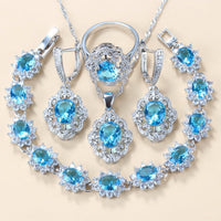 Garnet Cubic Zirconia Earrings Pendant Necklace Bracelet Ring Gift 4 PCs Set