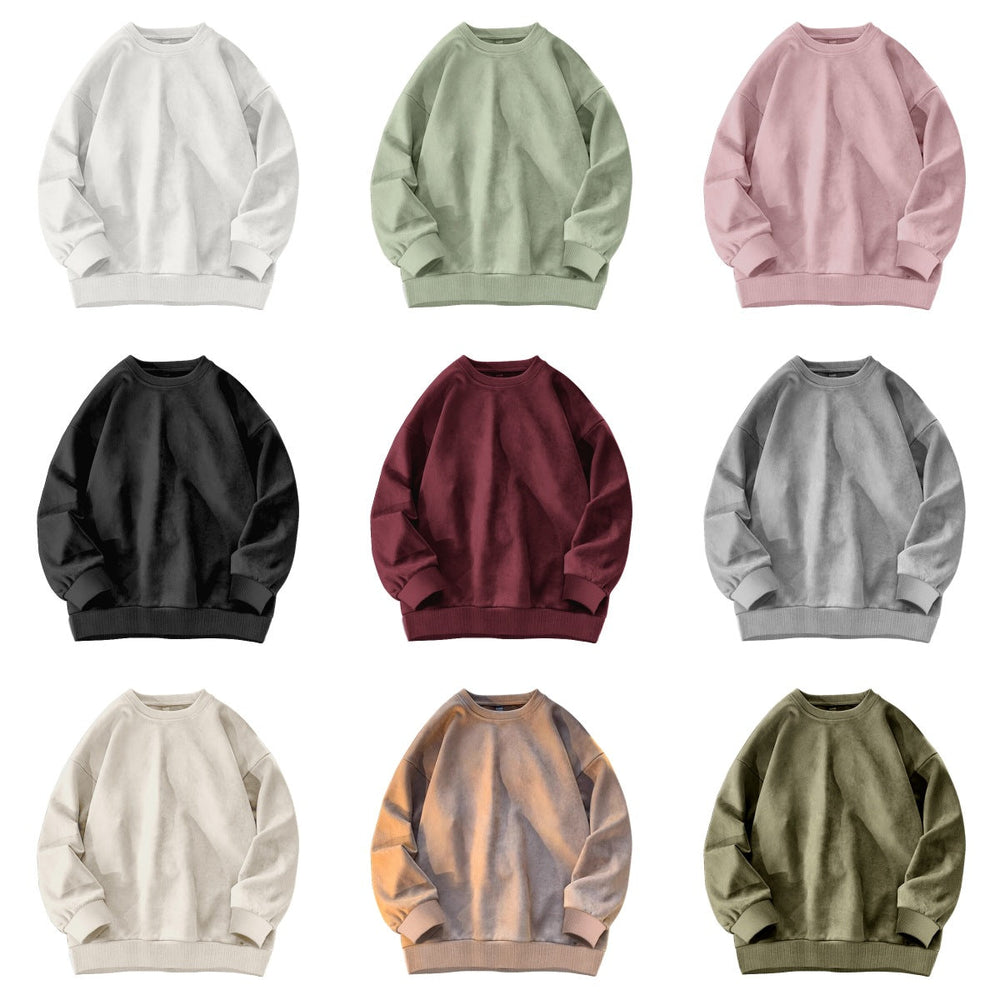Round-neck Solid-color Suede-fleece Hoodie