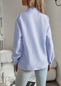 Elegant Striped Ruffle Button-Up Shirt for Women