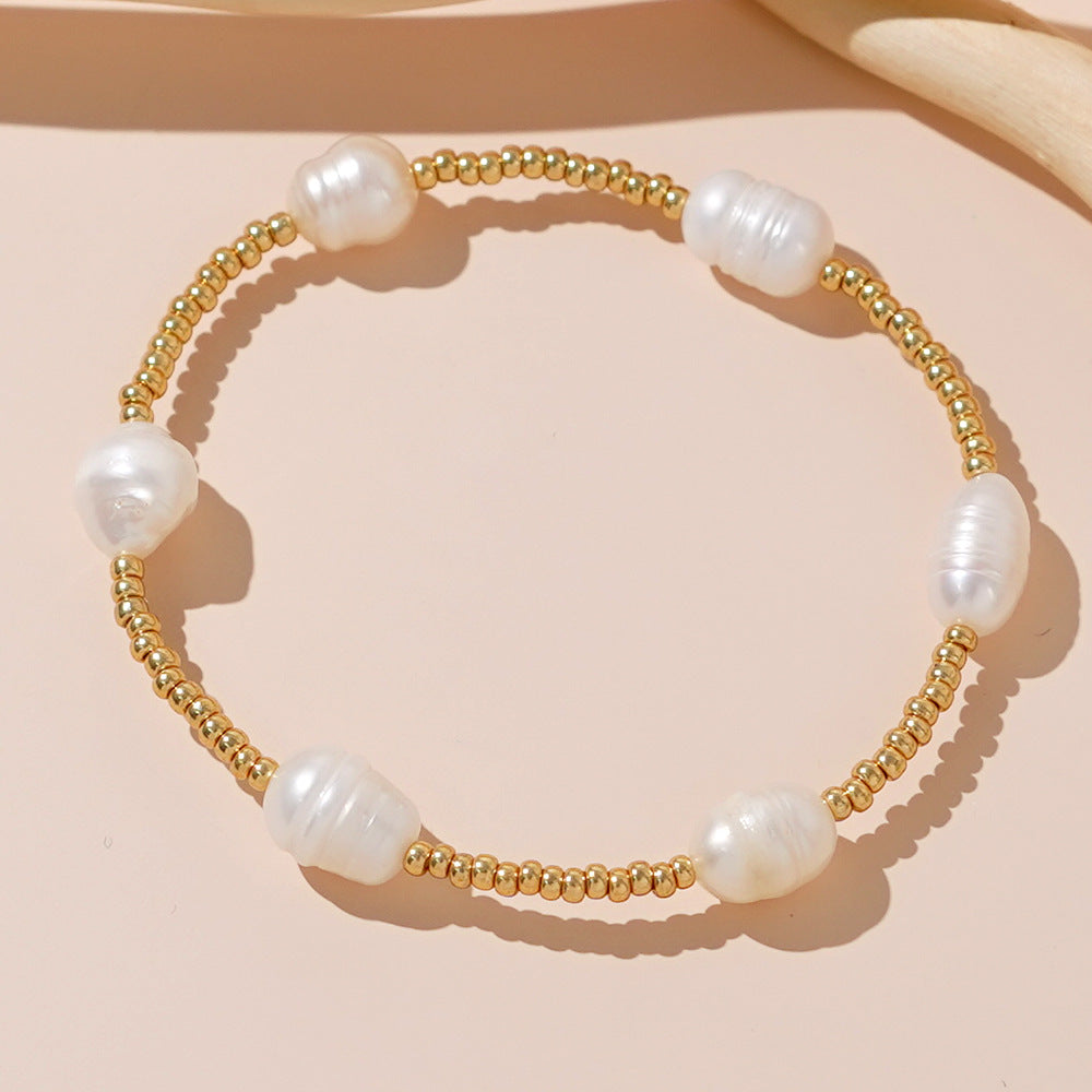 Women Pearl Bracelet Gold Bead Woven Chic Luxury Fashion Accessory