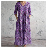 Womens Loose Stylish High-End V-Neck Printed Dress