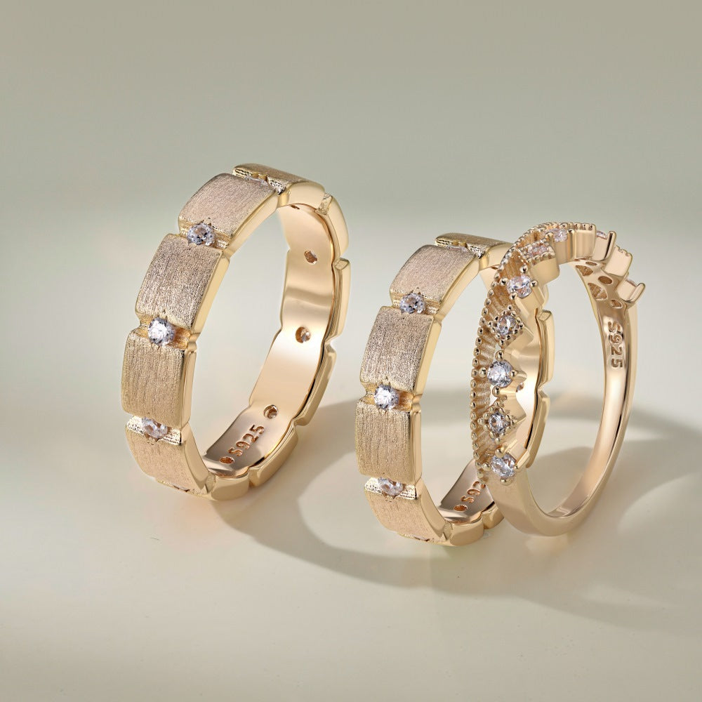 S925 Silver Couple Ring Round Zircon Slim Elegant Jewelry