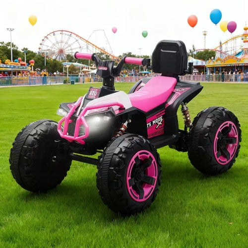Ride On Toy Car,12V  Electric ATV Car For Kids, 4 Wheeler Electric Toy Car With Bluetooth,light,Leather Seaters,,for Boys,Girls,indoor And Out Door