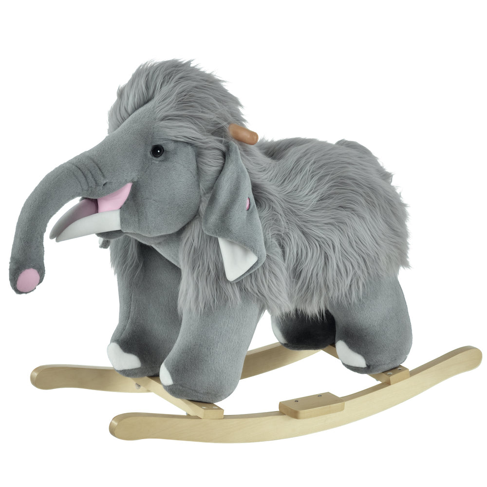 Kids Ride-On Rocking Horse Toy Mammoth Style Rocker with Fun Music & Soft Plush Fabric for Children 3+ Years