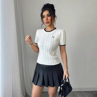 Cable-Knit Twisted Rope Letter Jacquard Crew-Neck Top