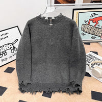 Mens Heavyweight High-street Half-zip Distressed Sweater In American Style