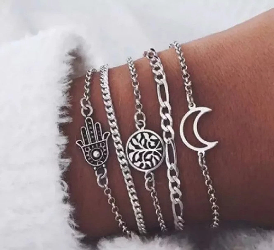 European And American Style Minimalist Braided Beaded Moon Shell Bracelet Set For Women