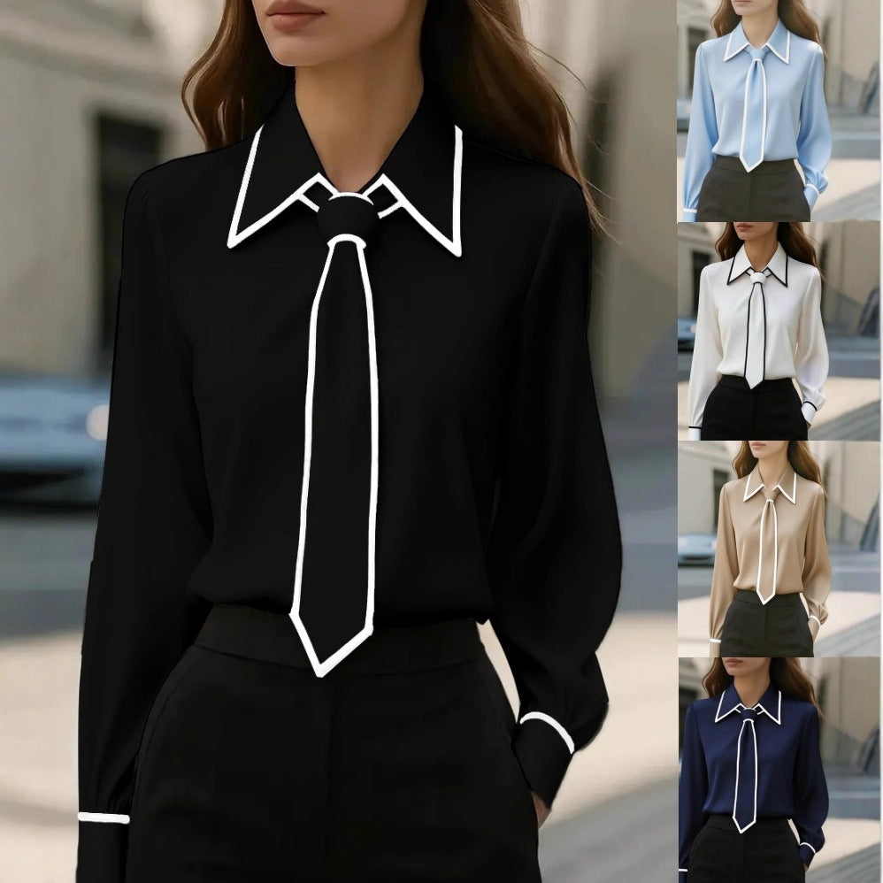 Women's Solid Color Tie-Front Long Sleeve Shirt