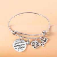 Crystal Heart Tree Of Life Charm Bracelet Inspirational Adjustable Stainless Steel Bangle