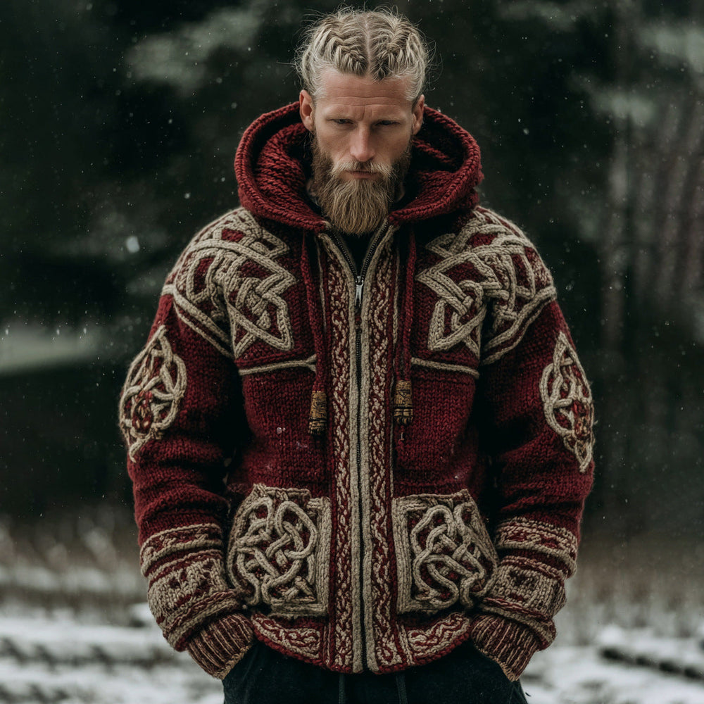 Men's Zippered Dual Pocket Casual Printed Hoodie