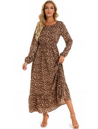 Womens Versatile Round-neck Floral Chiffon Dress