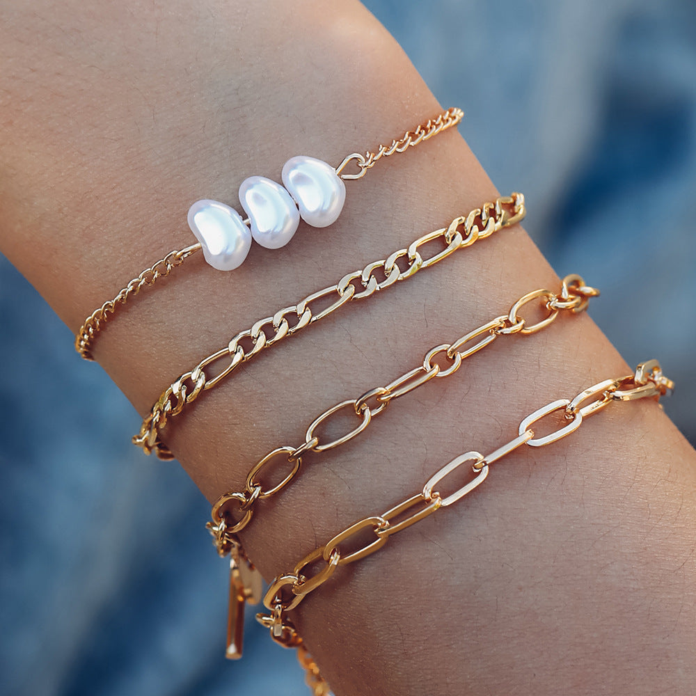4-Piece Minimalist Geometric Bracelet Set For Women With Flower Design