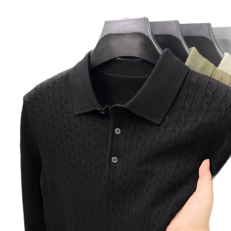 Loose-Fitting Solid-Color Casual V-Neck Knit Sweater For Middle-Aged Men